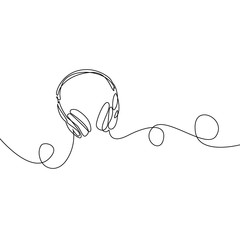 Music headphones. Call center, Headset, line pattern. Vector