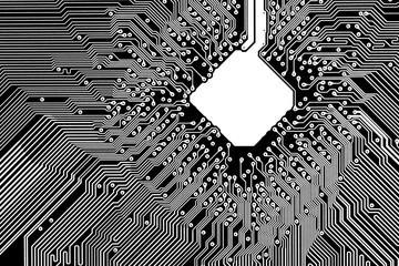 Abstract black and white texture of printed circuit board with free space