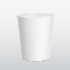 Realistic blank paper cup mockup. Coffee to go, take out mug. Vector illustration on grey background. EPS10.	