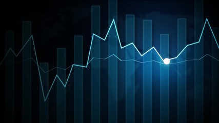 Blue line candlestick stock analysis with up and downs, computer animation - Powered by Adobe