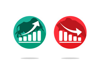 Stock market bull and bear with arrows Financial and business concepts vector