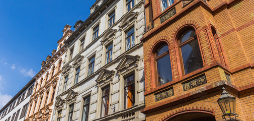 Panorama of an orange brick building in Koblenz, Germany