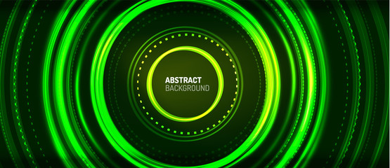 Neon circle technology background. Vector Illustration For Wallpaper, Banner, Background, Card, Book Illustration, landing page