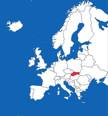 Slovakia highlighted on europe map. Blue sea background. Perfect for Business concepts, backgrounds, backdrop, sticker, chart, presentation and wallpaper.