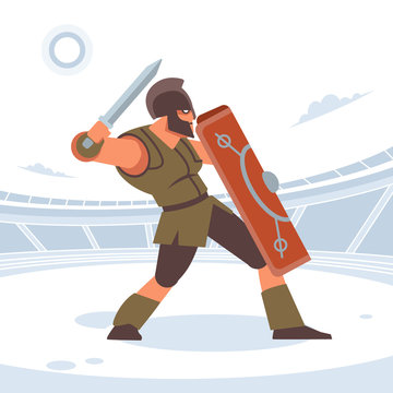 Ancient Greek warrior fighting in the combat. Vector isolated illustration. Flat cartoon style