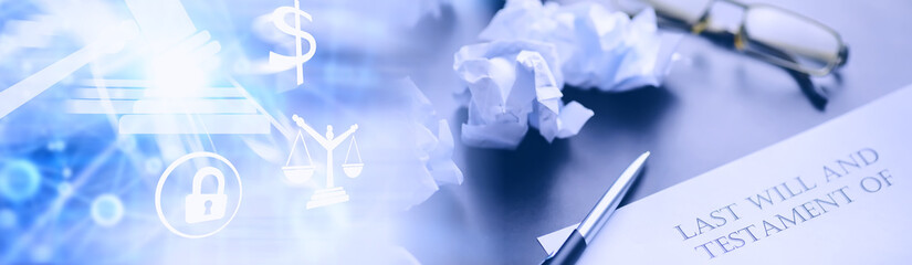 Legal concept. The procedure for writing the last will. Papers with testament on the table....