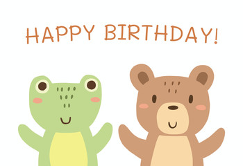 Happy birthday! Greeting card with cute animals. Vector illustration.