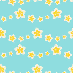 プルメリア　シームレスパターン　水色B