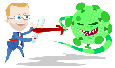 Businessman without facemask fights coronavirus