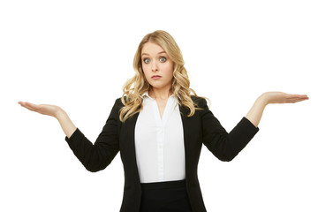 Beautiful blond businesswoman. She is helpless. She has no idea what is happening.