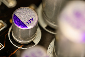 Small capacitors on computer motherboard.