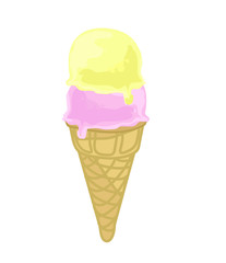 ice cream strawberry chocolate and vanilla cornet scoop sweet sugar summer symbol cold snack isolated on white background