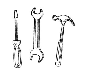 wrench hammer and screwdriver tool symbol isolated on white background