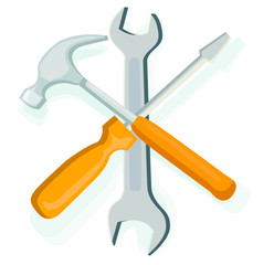 wrench hammer and screwdriver tool symbol isolated on white background