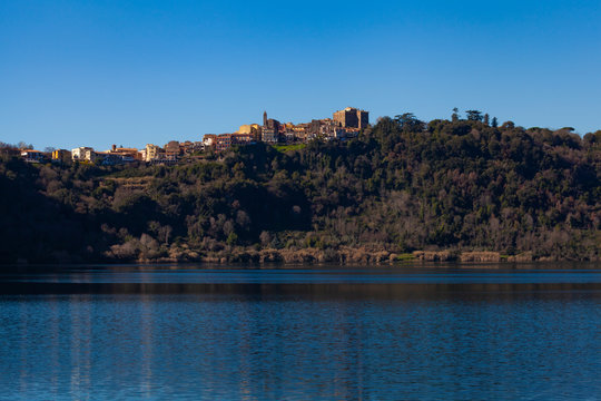 Genzano di Roma Village as seen from Nemi lake