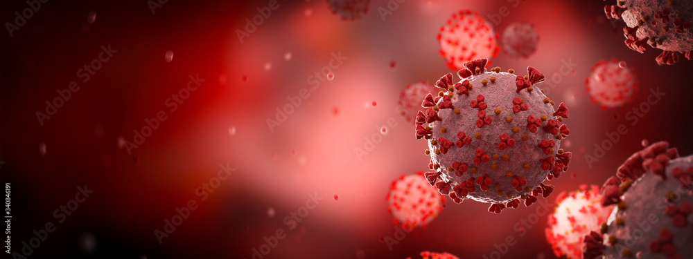 Poster microscopic close-up of the covid-19 disease. coronavirus illness spreading in body cell. 2019-ncov 