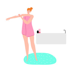 Young woman applying body cream after shower vector illustration