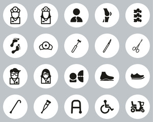 Orthopedic Exam & Orthopedic Equipment Icons Black & White Flat Design Circle Set Big
