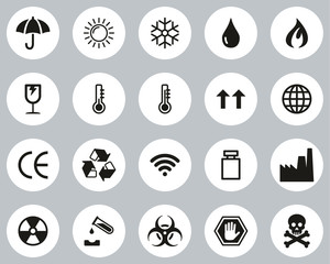 Package Symbols & Cargo Symbols Icons Black & White Flat Design Circle Set Big