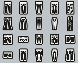 Pants Long & Short Icons White On Black Sticker Set Big