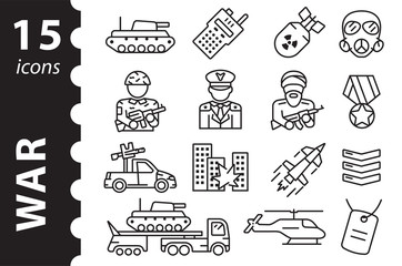 War icon set. Simple vector symbols in a flat linear style.
