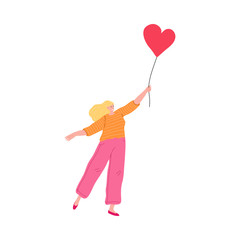 Obraz na płótnie Canvas Young girl holding red hearts shaped balloon and expressing love