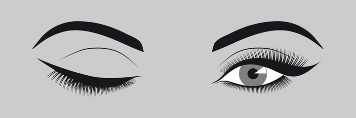 illustration vectorielle d’un clin d’œil - gros plan sur des yeux de femme avec de l’eye-liner. - obrazy, fototapety, plakaty