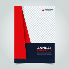 Modern business cover for annual report in A4 size. Simple flat design for flyer, presentation, brochure, front page, website, book and magazine cover layout. Minimalist abstract template in red color