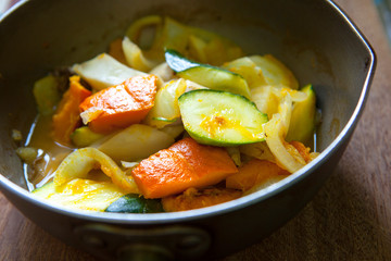 Nutritious and healthy vegetable stew in the pan