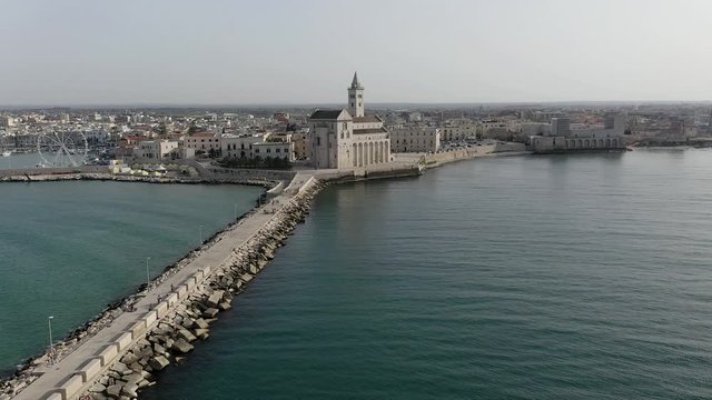 Aerial view, flight at the Cathedral of San Nicola Pellegrino, Sea Cathedral of Trani, Puglia, Southern Italy, Italy