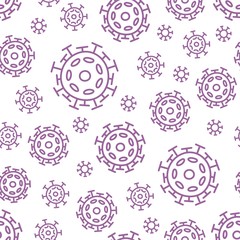 Seamless pattern with coronavirus. Contour microorganism cells repeating background for textil design, wrapping papper, wallpapper.