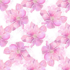 Seamless pattern with magnolia flowers on a white background. Watercolor.