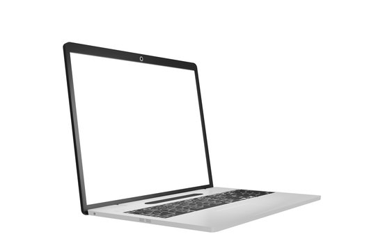 side view of computer laptop with white screen, isolated on white background, 3D rendering