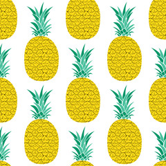 Pineapple. Seamless pattern. Summer background. Vector illustration on white. Tropical food background.