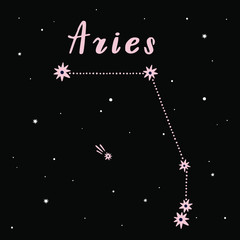 Obraz na płótnie Canvas Vector illustration of Aries zodiac sign on a black starry background.