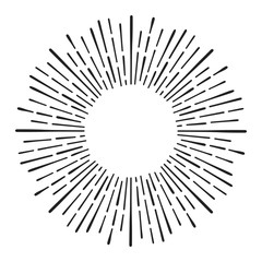 Fototapeta premium Sunburst doodle line art. Hand drawn sun burst, round banner with circle explosion. Retro sketch radial rays, black frame isolated on white background. Handmade design element