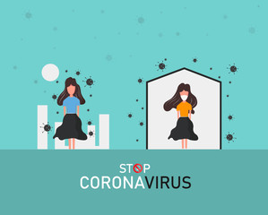 Coronavirus quarantine at t hat is different while staying in the house for safety and must leave the house risk from various diseases. vector