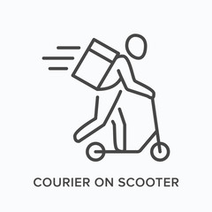 Courier on scooter line icon. Vector outline illustration of express delivery. Eco delivery guy pictorgam