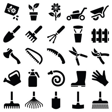 Garden tool icon collection - vector silhouette illustration