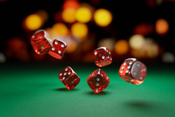 Casino background of red dices. 3d rendering - illustration.