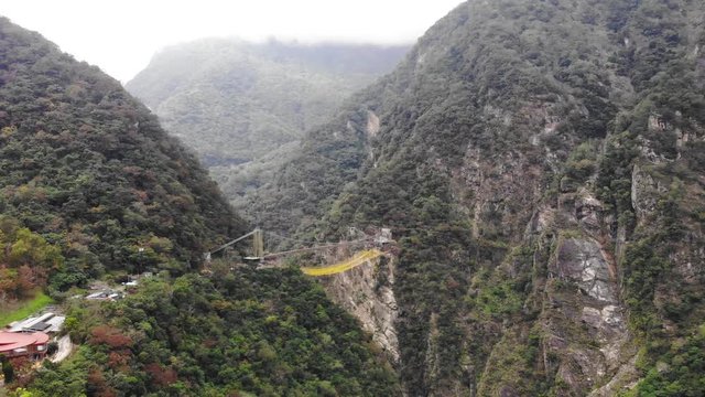 Drone aerial 4K shot of a bridge on liwu river in Taroko National Park, Hualien County, Xiulin Township, Hualien County, Taiwan.
