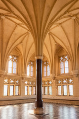 Interior of the Gothic hall of the medieval castle in Malbork, Poland