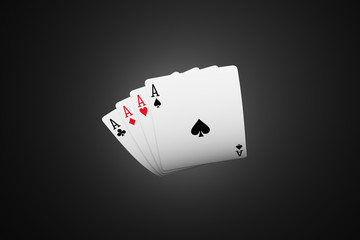 Set of four aces playing cards suits. 3d rendering - illustration.