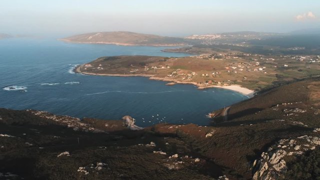 Aerial view of the Costa da Morte. Natural landscape with beautiful beaches in Coru&ntilde;a,Galicia. Spain. Drone Shoot