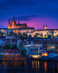 Prague landscape with view of Vltava river and St. Vitus Cathedral