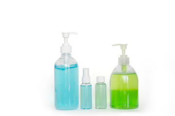 Alcohol gel. Cleaning hands a finger pumping sanitizer onto hand. Prevent the spread of germs and bacteria to eliminate and avoid infections coronavirus concept