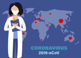 Coronavirus infographic symptoms Covid-19. Influenza background as dangerous flu strain cases as a pandemic medical health risk concept.Floating China pathogen.
