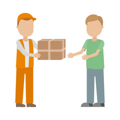 Courier deliver parcel to man. Vector illustration.