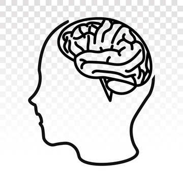 recommend clip art: Human brain or mind side view line art vector icon on a transparent background