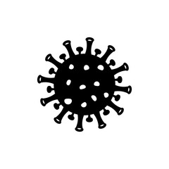 Coronavirus 2019-nCoV icon. Medical concept with dangerous virus cell. SARS danger and public health risk disease and flu outbreak. Black and white vector illustration isolated on background. 